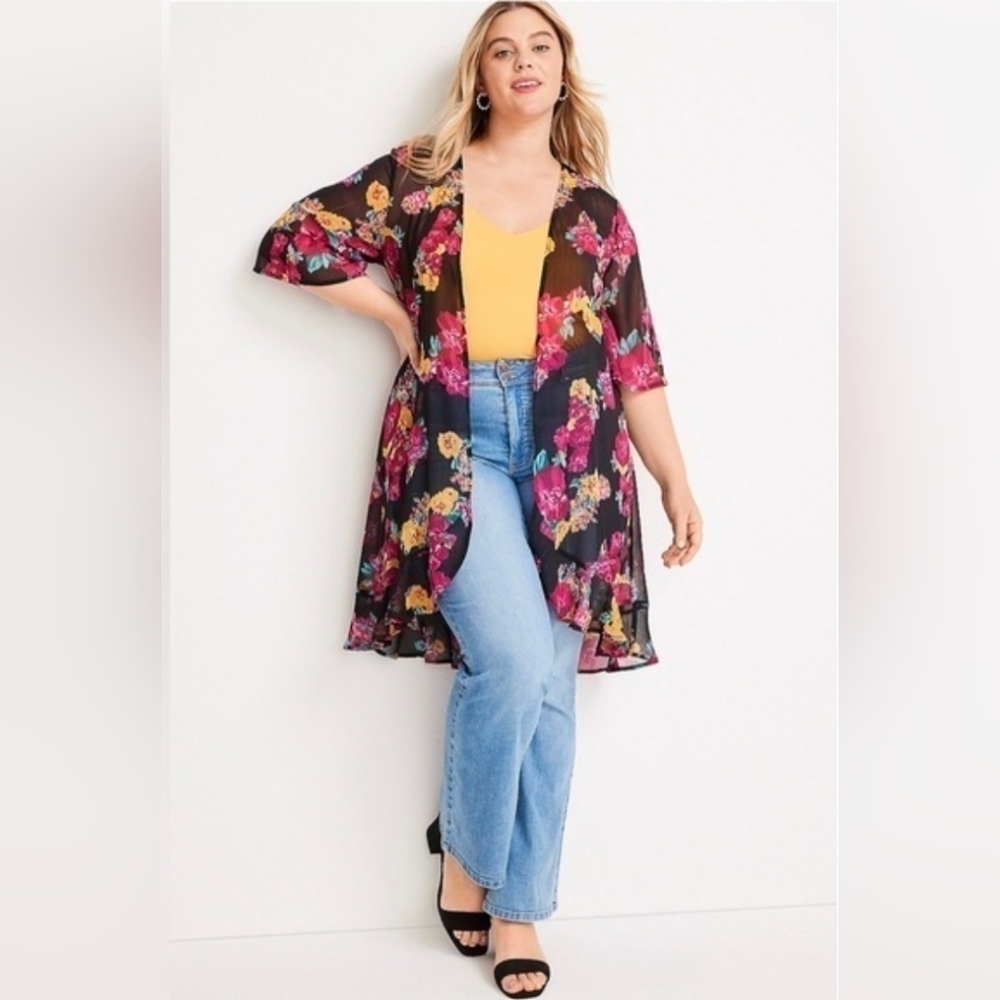 Maurices Black Floral Kimono